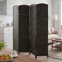 HOMCOM Room Divider, 4 Panel Folding Privacy Screen, 70.9" Tall Portable Weave Partition Wall Divider for Bedroom, Coffee(m-10)