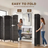 HOMCOM Room Divider, 6 Panel Folding Privacy Screen, 6FT Tall Portable Weave Partition Wall Divider for Bedroom, Coffee(m-4)