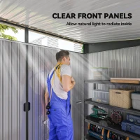 Outsunny 9' x 6.5' Outdoor Metal Garden Shed Utility Tool Storage Steel Backyard House, Dark Grey(m-6)