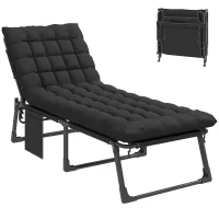 Outsunny Folding Chaise Lounge Chair Outdoor Tanning Chair with 5-Position Backrest, Cushion, Side Pocket, Black(m-1)