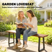 Outsunny Wood Outdoor Bench for 2 People, 59" Backless Patio Garden Bench with Trapezoidal Steel Legs(m-4)