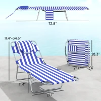 Outsunny 2 Tanning Chairs with Face Hole, 5-Level Adjustable Outdoor Chaise Lounge Chair with Pillow for Beach, Pool, Blue Stripe(m-3)
