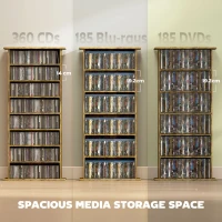 HOMCOM 8-Tier DVD Shelf with 6 Adjustable Shelves, Slim CD Shelf, Holds 360 CDs, 185 DVDs or 185 Blu-rays, Rustic Brown(m-4)