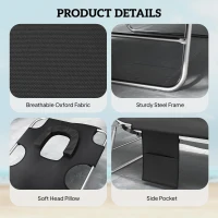 Outsunny 2 Tanning Chairs with Face Hole, 5-Level Adjustable Outdoor Chaise Lounge Chair with Pillow for Beach, Pool, Black(m-6)