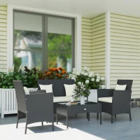 Outsunny 4-Piece Rattan Outdoor Furniture Set Patio Furniture Set with Coffee Table 22.8" W x 21.7" D x 33.5" H Black & Cream(m-8)