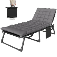 Outsunny 75 cm Wide Folding Chaise Lounge Chair Outdoor Tanning Chair, Camping Cot with Cushion, Side Pocket, Dark Grey(m-11)