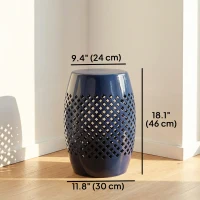 Outsunny 12" Steel Patio End Table, Round Hollow Drum Side Table, Accent Table for Indoor and Outdoor, Navy Blue(m-3)