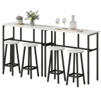 HOMCOM Bar Table Set of 6, Bar Table and Stools for 4, 2 Breakfast Tables and 4 Stools for Living Room, White Marble(m-2)