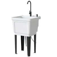 Outsunny Portable 23-Gallon Utility Sink Laundry Tub for Washing Room, Freestanding Laundry Sink with Soap Dispenser, White(m-1)