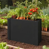 Outsunny Raised Garden Bed Galvanized Planter Box Outdoor with Gloves for Gardening Vegetables, Flower, Herb, 2.6 x 1 x 2 ft, Black(m-8)