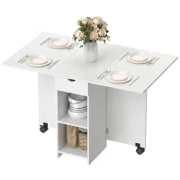 HOMCOM Folding Dining Table with Storage, Drop Leaf Kitchen Table with Drawer and Shelves for Small Spaces, White(m-2)