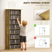 HOMCOM 8-Tier DVD Shelf with 6 Adjustable Shelves, Slim CD Shelf, Holds 360 CDs, 185 DVDs or 185 Blu-rays, Rustic Brown(m-6)