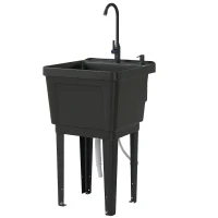 Outsunny Portable 23-Gallon Utility Sink Laundry Tub for Washing Room, Freestanding Laundry Sink with Soap Dispenser, Black(m-1)