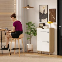 HOMCOM Narrow Shoe Cabinet for Entryway with 2 Flip Drawers, Top Drawer and Adjustable Shelves for 12 Pairs of Shoes, White(m-9)