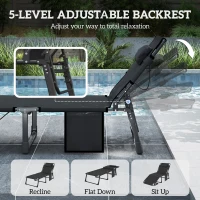 Outsunny 75 cm Wide Folding Chaise Lounge Chair Outdoor Tanning Chair, Camping Cot with Cushion, Side Pocket, Dark Grey(m-4)