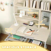 Qaba Kids Study Desk and Chair Set with Adjustable Height, Tiltable Desktop, Hutch and Drawer for Ages 3-12, Gray(m-6)