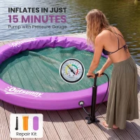 Outsunny 8FT Inflatable Water Hammock Floating Ring, Inflatable Floating Dock Platform for for Lakes, Pools, Oceans, Purple(m-8)