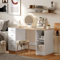 HOMCOM Office Desk, 55" Computer Desk with 4 Reversible Drawers, Mobile PC Stand, Adjustable Shelf, White Wood Grain(m-9)