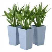 Outsunny Tall Planters for Outdoor Plants Set of 3, 24 In Taper Planters with Drainage Holes, Rattan Decor Plant Pots, Light Gray(m-1)