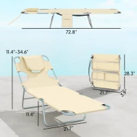 Outsunny 2 Tanning Chairs with Face Hole, 5-Level Adjustable Outdoor Chaise Lounge Chair with Pillow for Beach, Pool, Beige(m-3)