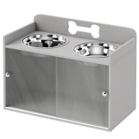 PawHut Elevated Dog Bowls with Storage, Raised Dog Bowl Stand with 2 Stainless Steel Bowl for Large Dogs, Gray(m-1)