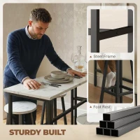 HOMCOM Bar Table Set of 6, Bar Table and Stools for 4, 2 Breakfast Tables and 4 Stools for Living Room, White Marble(m-7)