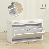 HOMCOM Shoe Storage Bench with Padded Seat Cushion and Flip-Drawer, Entryway Bench, Shoe Cabinet, 31.5x10.2x18.7 Inches, White(m-3)