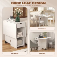 HOMCOM Folding Dining Table with Storage, Drop Leaf Kitchen Table with Drawer and Shelves for Small Spaces, White(m-5)