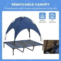 PawHut 48" x 36" Elevated Portable Dog Cot Cooling Pet Bed with UV Protection Canopy Shade, Dark Blue(m-6)