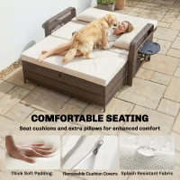 Outsunny 2 Pieces Patio Lounge Chair Set with Cushions, PE Wicker Outdoor Chaise Lounge with Adjustable Backrest, Side Trays(m-10)