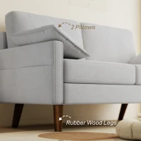 HOMCOM 3 Seater Sofa, Velvet Upholstered Couch with Spring Cushions, Rubber Wood Legs and 2 Pillows, Grey(m-5)