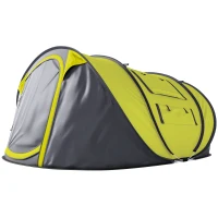 Outsunny 4 Person Camping Tent, Easy Pop Up Tent with Doors, Windows and Carry Bag, Automatic Setup Tent for Hiking, Yellow(m-2)