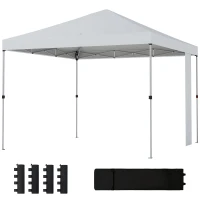 Outsunny 9.6 x 9.6 ft Pop Up Canopy Tent with Pockets, UPF 50+ 1-Button Push Outdoor Instant Canopy with Sandbags, Wheeled Bag(m-2)