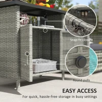 Outsunny Wicker Outdoor Storage Cabinet with Two Doors and Shelf for Outdoor Pool Towel Storage, Grey(m-6)