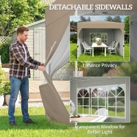 Outsunny 9.6 x 9.6 ft Pop Up Canopy Tent with 3 Sidewalls, UPF 50+ 1-Button Push Easy Setup Outdoor Instant Canopy, Khaki(m-7)