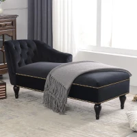 Elegant Chaise Lounge with Button-Tufted Design and Nailhead Trim, Right-Arm Facing Chaise for Living Room, 58" L x 26.5" W x 28.5" H, Black(m-1)