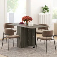 HOMCOM Extendable Dining Table, Collapsible Folding Table w/ 2-tier Shelves and Rolling Casters, Grey Wood Grain(m-1)