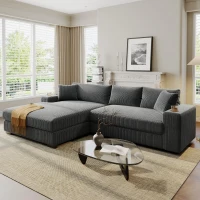 Large Corner Sectional Sofa with Extra-Thick Cushions, Comfortable Upholstered Couch for Living Room, 111.5" L x 59" W x 32" H, Gray(m-9)