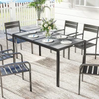 Outsunny Outdoor Dining Table for 4-6, 59" Outdoor Patio Table with Metal Legs, Wood-Effect Top, Grey(m-8)