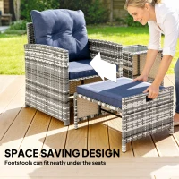 Outsunny 5 Piece Patio Furniture Set, Wicker Patio Chairs with Ottomans, 2-Tier Glass Coffee Table and Cushions, Grey/Dark Blue(m-4)
