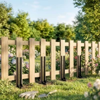 Outsunny 4 Pack Fence Post Repair Kit, 32" Steel Fence Post Support with Drill for Wooden Fences, Broken Gate, Posts(m-1)