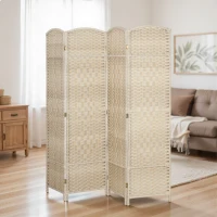 HOMCOM 6 Ft Tall Folding Room Divider, 4 Panel Portable Privacy Screen, Hand-Woven Partition Wall Divider, Light Oak(m-10)
