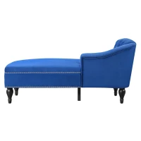 Exquisite Chaise Lounge with Button-Tufted Design and Nailhead Trim, Right-Arm Facing Chaise for Living Room, 58" L x 26.5" W x 28.5" H, Blue(m-10)