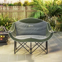 Outsunny Portable Camp Chair, Double Camping Chair with Cup Holders and Carry Bag, Support 551 lbs, Dark Green(m-9)