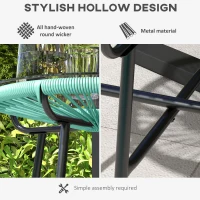 Outsunny Rattan Side Table, Round Outdoor Table, with Round PE Rattan and Tempered Glass Table Top for Patio, Garden, Light Green(m-5)