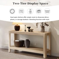 Elegant Farmhouse Console Table with Knot-Free Pine Legs, Accent Sofa Table with Solid Wood Veneer Top, 59" L x 15.5" W x 30" H, Natural(m-4)