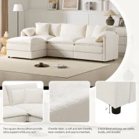 Modular Sectional Sofa with Deep Wide Seats and Cushions, L-Shaped Cloud Couch with Movable Ottoman, 103" L x 59.5" W x 33" H, White(m-6)