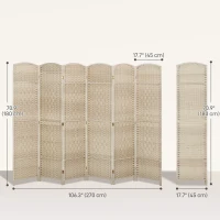 HOMCOM 6 Ft Tall Folding Room Divider, 6 Panel Portable Privacy Screen, Hand-Woven Partition Wall Divider, Light Oak(m-3)
