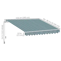 Outsunny 10' x 8' Manual Retractable Awning, Sun Shade Shelter Canopy, with Aluminum Frame and UV Protection for Patio Deck Yard Window Door, Green Stripe(m-3)
