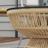 Outsunny Rattan Outdoor Coffee Table, Patio End Table with Tempered Glass Tabletop & Steel Frame, Wicker Furniture, Nature Wood(m-9)
